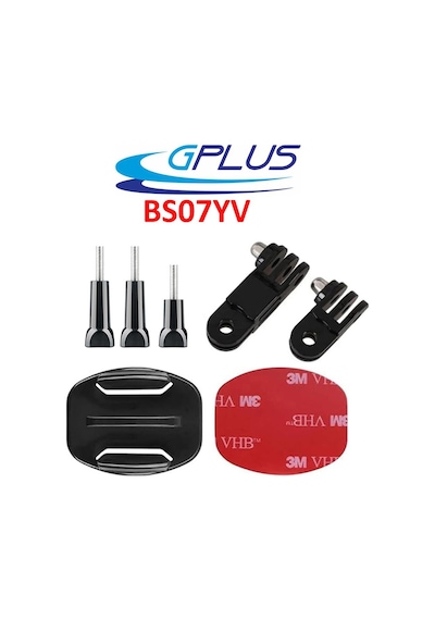 Gplus Bs07yv 7 Parça Flat Zemin Düz Yüzey Vidalı 3 Yollu Aksiyon Kamera Uyumlu 3m Yapışkanlı Motor Kask Bağlantı Seti Siyah