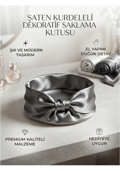 Kurdeleli Dekoratif Aksesuar Kutusu Gümüş