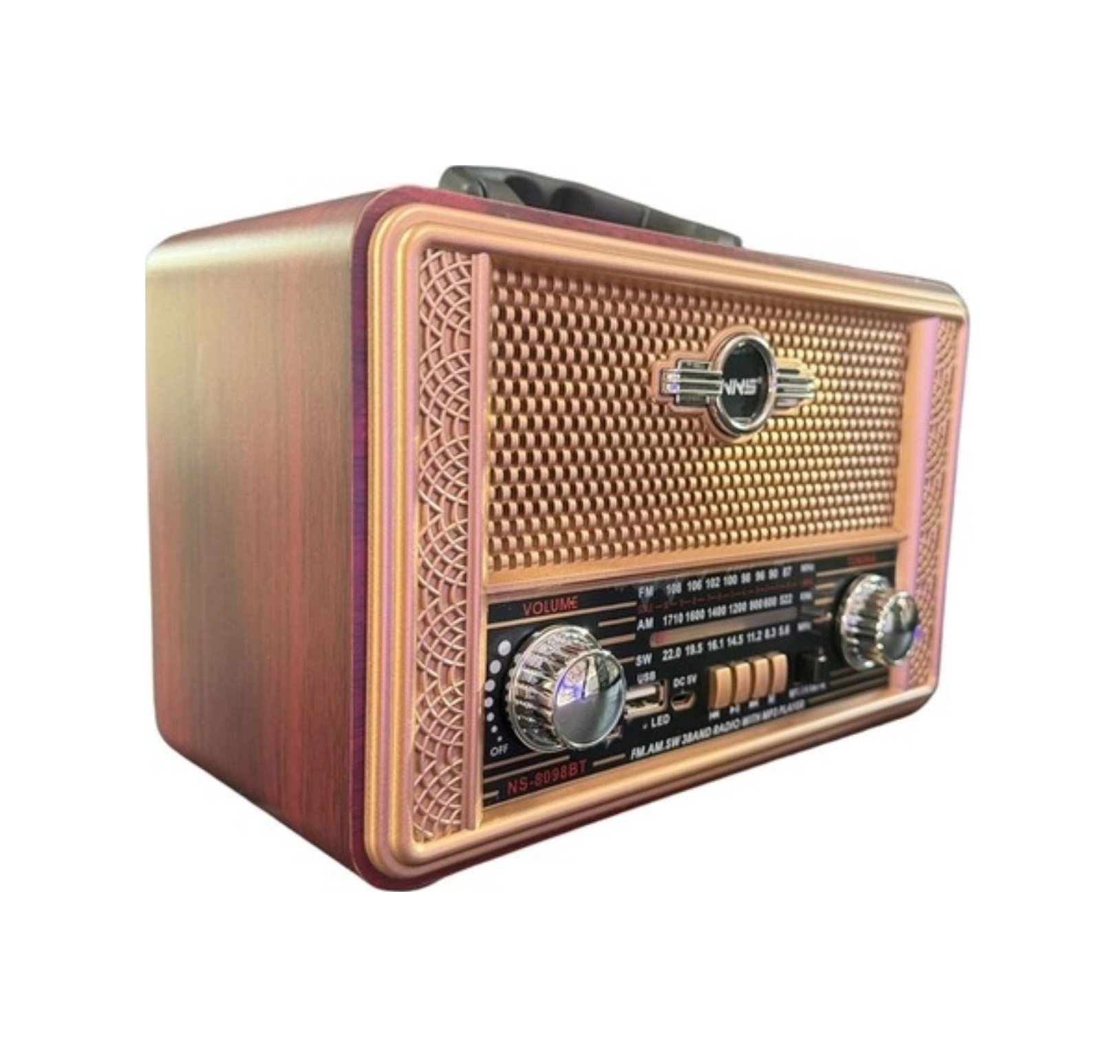 Mcg Retro, Nostaljik, Ahşap Tasarım Bluetooth Hoparlörlü, Şarjlı, Taşınabilir Otantik Tasarımlı Fm/am Destekli Radyo Ns8098