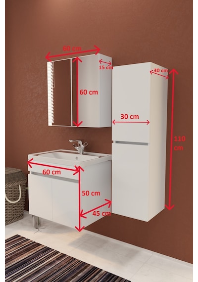 Makbulce Tokyo Havlu Dolaplı 65cm Seramik Lavabolu Mdf Aynalı Banyo Dolabı Beyaz Makbulce Tokyo Havlu Dolaplı 65cm Seramik Lavabolu Mdf Aynalı Banyo Dolabı Beyaz