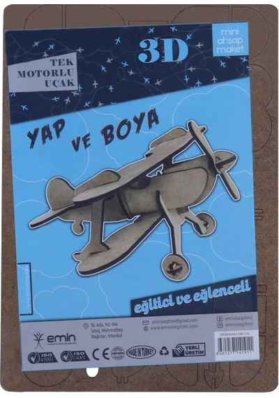 Boyanabilir 3D Ahşap Uçak - Demonte