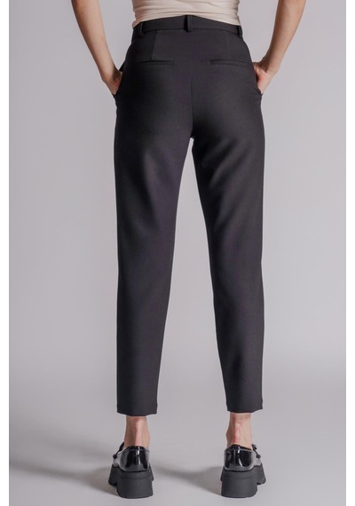 Braccas Kadın Yandan Cepli Arka Cep Fleto Beli Lastikli Ve Pilili Slim Fit Pantolon Siyah Siyah