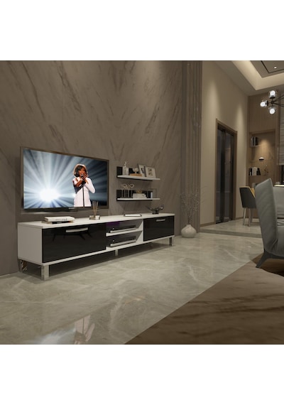 Decoraktiv Eko 4 Slm Dvd Krom Ayaklı Tv Ünitesi Tv Sehpası Beyaz - Siyah