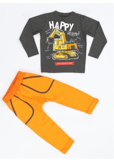 Casabony Bulldozer Erkek Çocuk Pantolon + T-shirt Takım-antrasit - Turuncu