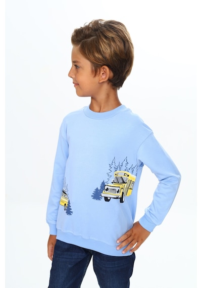 Toontoy Kids Toontoy Erkek Çocuk Baskılı Sweatshirt Mavi
