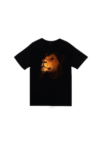 Stoned&Fame Aslan Baskılı Unisex %100 Pamuk Siyah T-shirt SIYAH Siyah