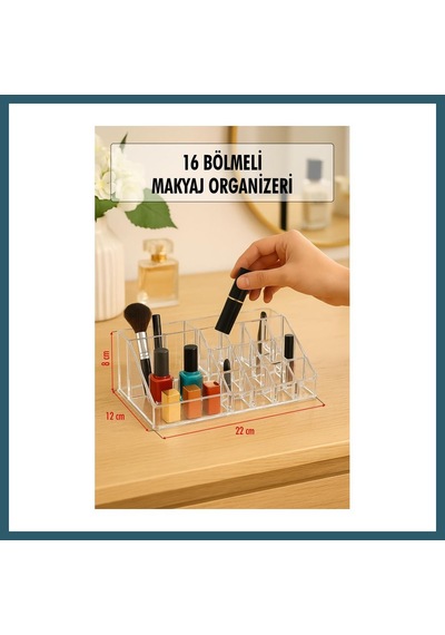 Bezos Şeffaf 16 Bölmeli Makyaj Organizeri Düzenleyici 12 22 8 Cm Ob