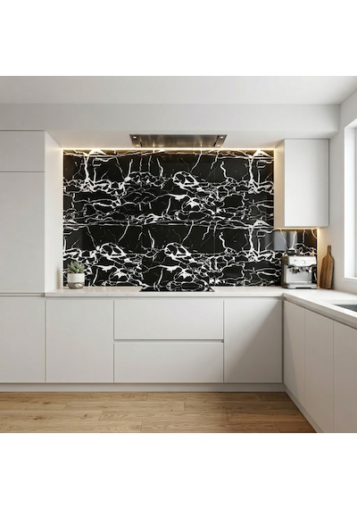 30x60 Cm Kendinden Yapışkanlı Duvar,banyo,tezgah Arası Kaplama Siyah Çizgili Mermer 12 Adet 7006-30-12