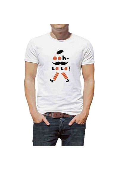 Oh La La Baskılı Beyaz Erkek Tshirt