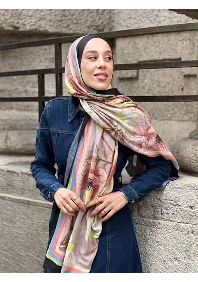Moda Kaşmir Margarit Desen Bambu Şal Siyah-mavi