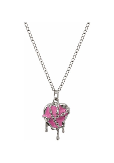 Gotik Pembe Kalp Kolye Zincir Detaylı Unisex Metal Kolye Çok renkli