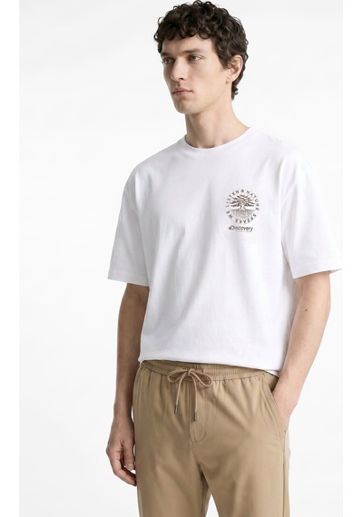Discovery Expedition Beyaz Unisex Bisiklet Yaka Baskılı T-shirt D6su-tst3103