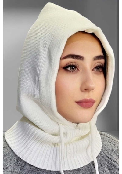 Tezzgelsin Balaclava Fitilli Triko Örgü Bere Başlık Kırık Beyaz