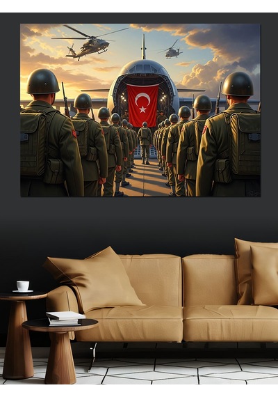 Ahşap Tablo Türk Bayraklı Askerler Ve Operasyon