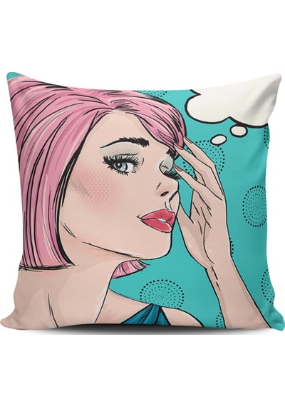 Kırlent Dünyası Pop Art Kızı Dijital Baskılı Kırlent Kılıfı (387093420)