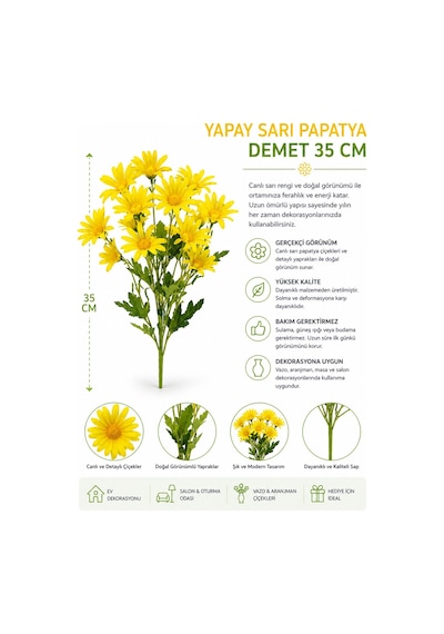 Yapay Sarı Papatya Demet 35 Cm