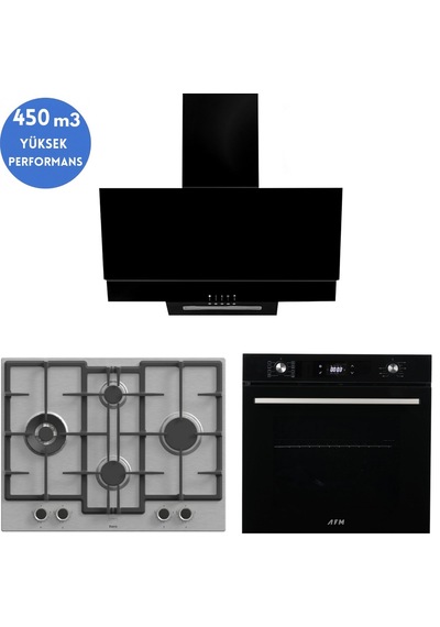 Afm Tech Ve Ferre Griar Turbolu Inox Siyah Dijital ED071-WFA WOK + FM7700 + FM3250 Ankastre Set