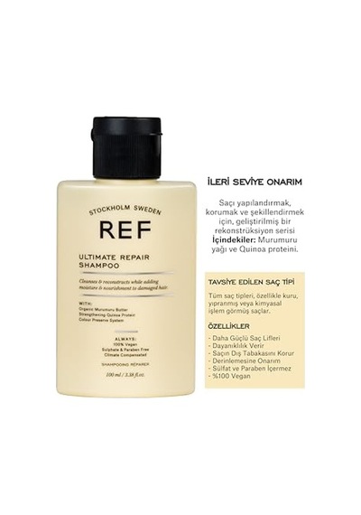 Stockholm-ref Ultimate Repair Shampoo 100 Ml Hasarlı Saçlar Için Onarıcı Ve Besleyici Bakım Şampuanı 2 Paketi Diğer
