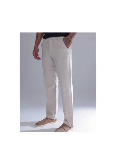 Blayn Jeans Erkek Siyah Keten Pantolon Beli Lastikli Rahat Kalıp Yazlık Boru Paça Günlük Pantolon Krem