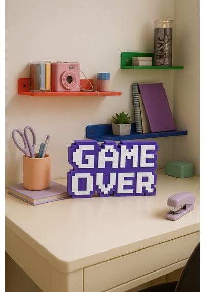 Game Over Kabartmalı Dekoratif Obje - Mor Masaüstü Ve Duvar Süsü Hediye