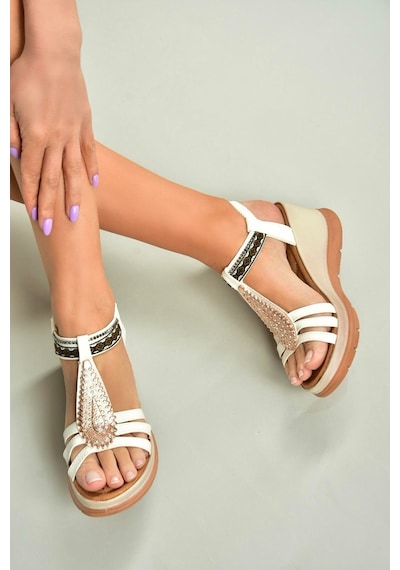 Fox Shoes U258916109 Beyaz Dolgu Tabanlı Kadın Sandalet Beyaz