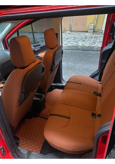 Ford Courier  Kalıp Özel Dikim Komple Taba Deri Siyah Detaylı Arka Oturması Tümsekli Model