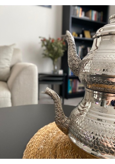 Gümüş Renkli Bakır Petek Desenli Çaydanlık Gümüş