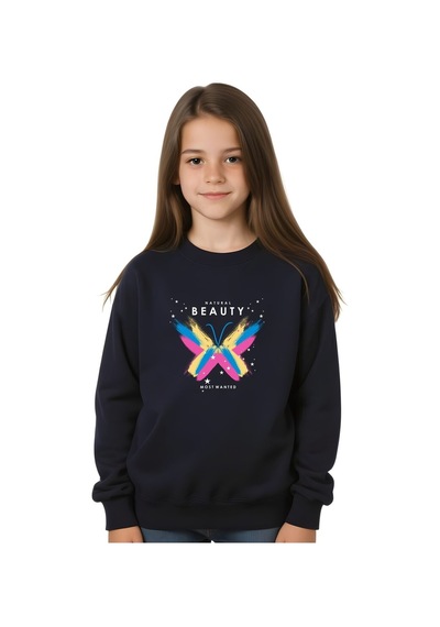 Fyk Kids Yuvarlak Yaka Kız Çocuk Üst-baskılı Sweatshirt Lacivert