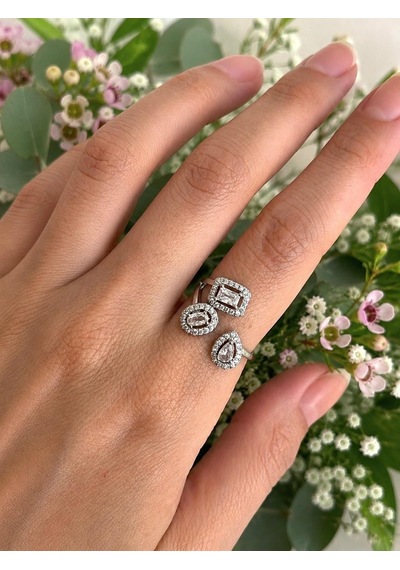 Üç Dal Baget Silver Yüzük Çok Renli