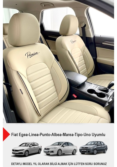 Premium Serisi Lüks Keten Oto Koltuk Kılıfı Fiat Egea-linea-punto-albea-marea-tipo-uno Uyumlu Bej