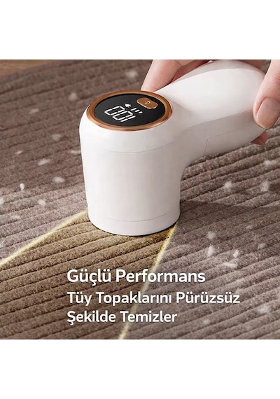 Dijital Ekranlı Şarjlı Tüy Toplayıcı 3 Kademeli Güçlü Tüy Temizleme Cihazı Beyaz
