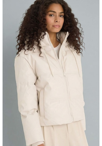 Defacto Regular Fit Kapüşonlu Polar Astarlı Suni Deri Mont F2142ax25wner128 Ekru-er128