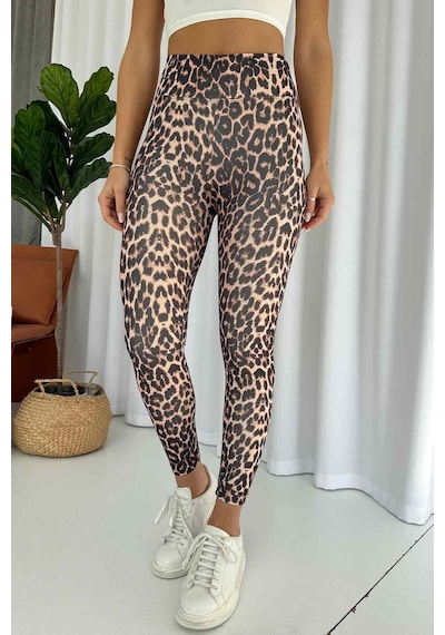 Mine Tan Butik Leopar Desen İçi Şardonlu Kadın Toparlayıcı Tayt - Bej Bej