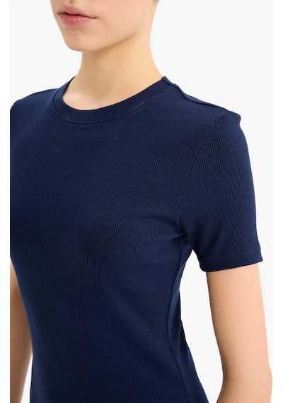 DeFacto Coool Bodycon Vücudu Saran Bisiklet Yaka Fitilli Kaşkorse Kısa Kollu Mini Elbise E7231AX25SPNV241