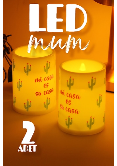 2li Led Mum Kaktüs Bardak Tipi Pilli Dumansız Alevli Dekoratif Yapay Mum Dekor Lambası Işıldak 10 Cm