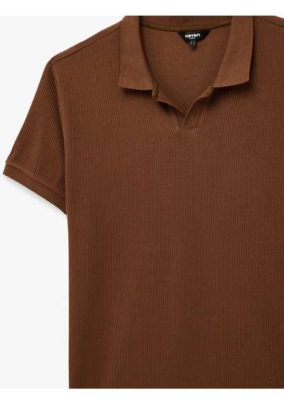 Koton Regular Fit Kısa Kollu Pamuklu Fitilli Polo Yaka Tişört Kahverengi 6sam10069mk Kahverengi