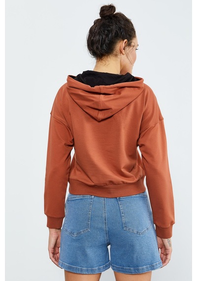 Tommy Life Tarçın Uzun Kol Rahat Form Kapüşonlu Kadın Sweatshirt - 97115 Tarçın