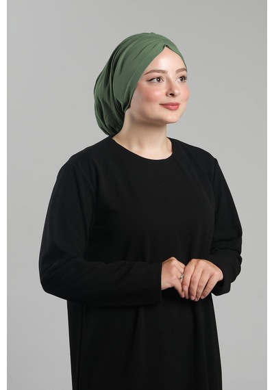 Hürrem Bone Yağ Yeşili Pratik Hazır Geçmeli Tesettür Bone Sandy Büzgülü Salaş 2119 36 Yağ Yeşili Yeşil
