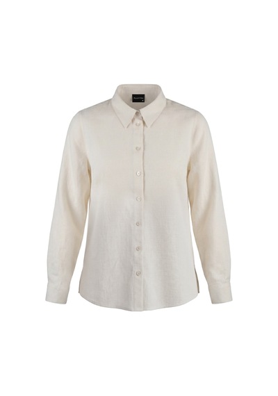 Goffra Kadın Gia %100 Doğal Keten Gömlek - Klasik Yaka Basic Minimalist Tasarım- Ekru W207-k0401-01