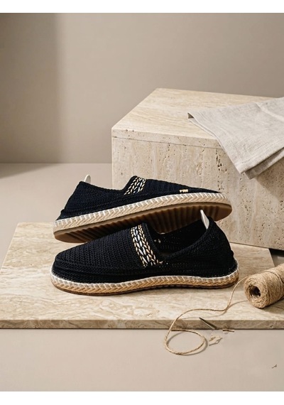 Orifkozmo %100 El Yapımı El Örgüsü Erkek Espadril & Hafif Casual Yazlık Ayakkabı Siyah