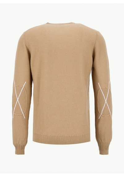 Alpha Studio Bej Erkek Bisiklet Yaka Regular Fit Kazak Au-3210c Pacth Crewneck Knıt