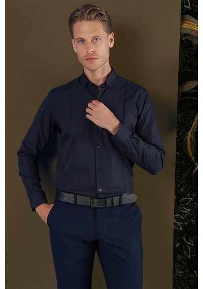 Efor Gk 691 Slim Fit Lacivert Klasik Gömlek Lacivert