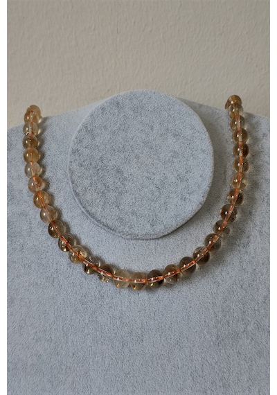 Badeaccessories 8 Mm Sitrin Doğal Taş Kolye Gümüş