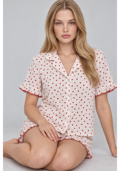 Kadın Şortu Rahat Ekru Pijama Takımı 4747