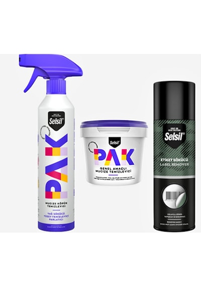 Selsil Üçlü Temizlik Seti, Pak Krem 500 Gr Ve Köpük Temizleyici 500 Ml, Etiket Sökücü 200 Ml