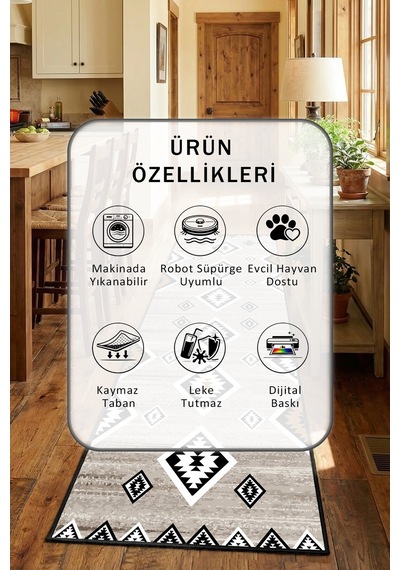 Kontra Siyah Yıkanabilir Mutfak Halısı