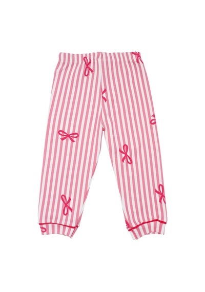 Bebegen Kız Bebek Beyaz Pembe Fiyonklu Çizgili Pijama Takımı Çok Renkli