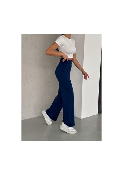 Gugus Kadınmodal Kumaş Bol Paça Önü Dikişli Beli Lastikli Günlük Pantolon Lacivert