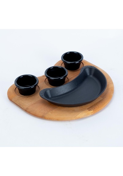 Lava Fajita Tabağı Böbrek Form Siyah Mat Ahşap Stand 10 X 20 Cm Siyah