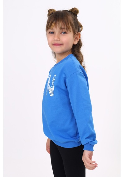 Toontoy Kız Çocuk Relax Fit Bisiklet Yaka Hafif Düşük Omuz Baskılı Sweatshirt - 2 İplik Saks Mavi Toontoy Kız Çocuk Relax Fit Bisiklet Yaka Hafif Düşük Omuz Baskılı Sweatshirt - 2 İplik Saks Mavi